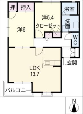 サンリバー朝宮A(2LDK/2階)の間取り写真
