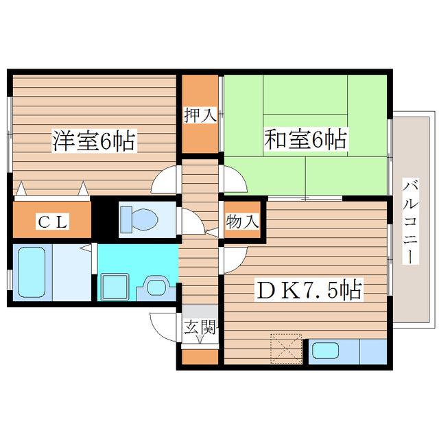 ヒルサイドテラスF(2DK/2階)の間取り写真