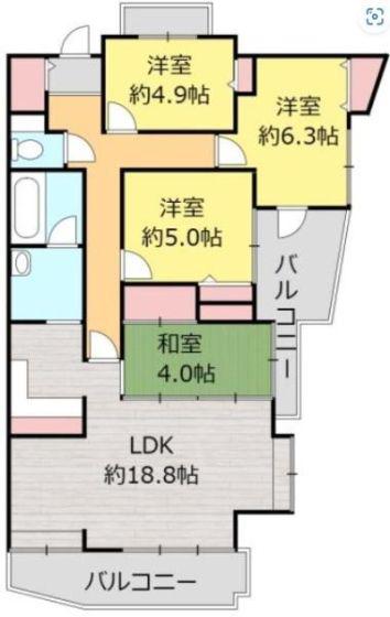 ベルハーモニー麻里布(4LDK/4階)の間取り写真