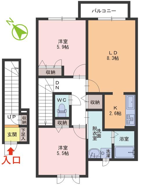 AQUA(2LDK/2階)の間取り写真