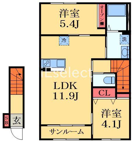 ラ・ヴィータ(2LDK/2階)の間取り写真