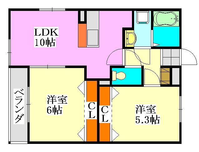 ミリアビタ翼(2LDK/3階)の間取り写真