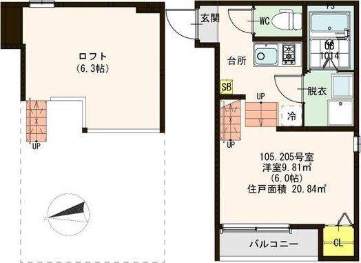 ハーモニーテラス山手町II(1K/1階)の間取り写真