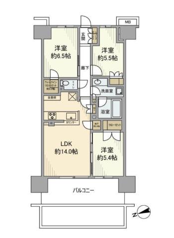 ザ・パークハウス南浦和ガーデン(3LDK/11階)の間取り写真