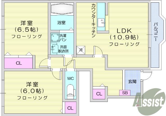 エスぺランス(2DK/1階)の間取り写真