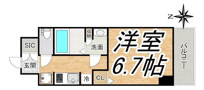 ジオエント新町(1K/4階)の間取り写真