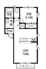 カンパーニャ・ワンA棟(1LDK/2階)の間取り写真