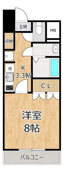 メロディア新北野(1K/6階)の間取り写真