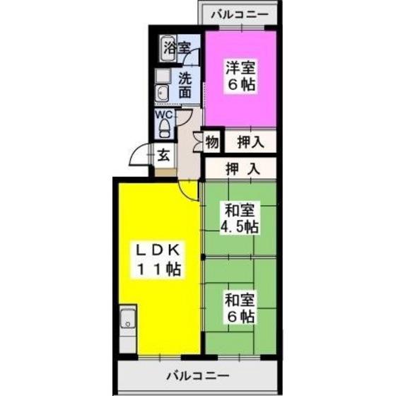 コーポラス国分(3LDK/1階)の間取り写真