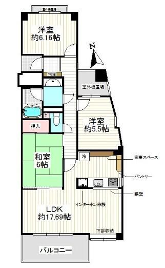 本牧三渓園ヒルズ(3LDK/2階)の間取り写真