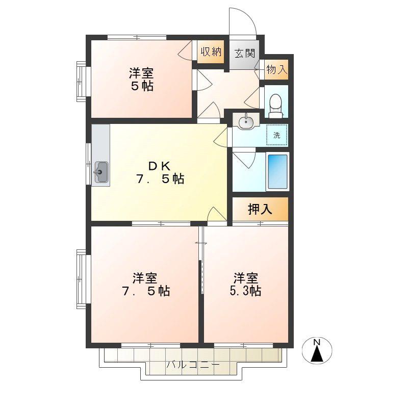 サンパレス府中(3DK/1階)の間取り写真