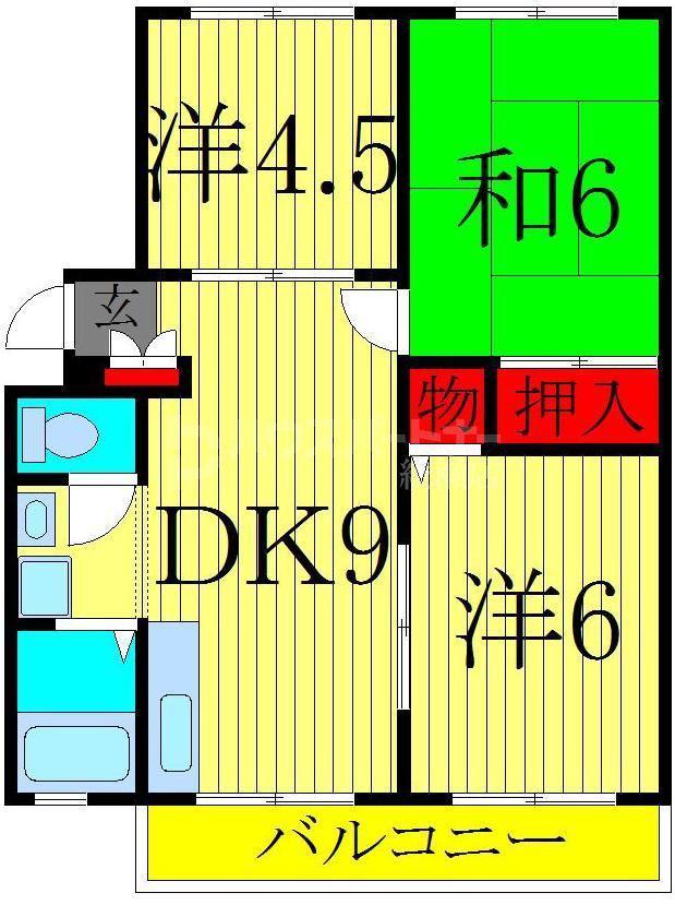 アーバンクロス アオイ 1号棟(3DK/2階)の間取り写真
