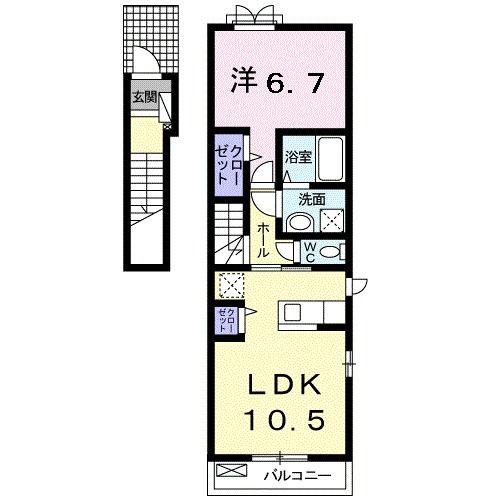 アモーレ(1LDK/2階)の間取り写真