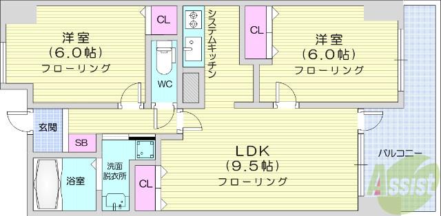 ノア本屋敷(2LDK/3階)の間取り写真