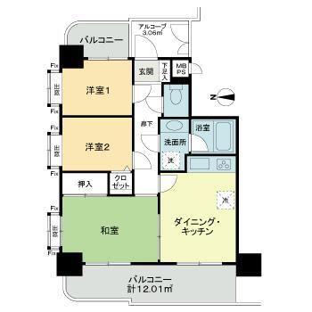 ライオンズマンション海老名第3(3DK/10階)の間取り写真