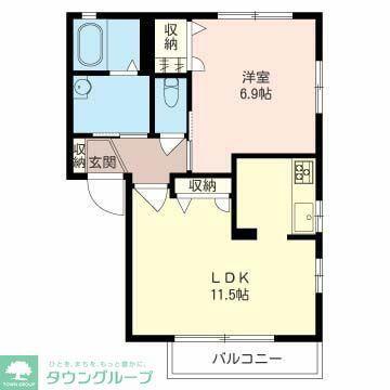 オークヴィラB(1LDK/2階)の間取り写真