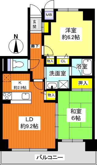 コスモ六角油小路(2LDK/8階)の間取り写真