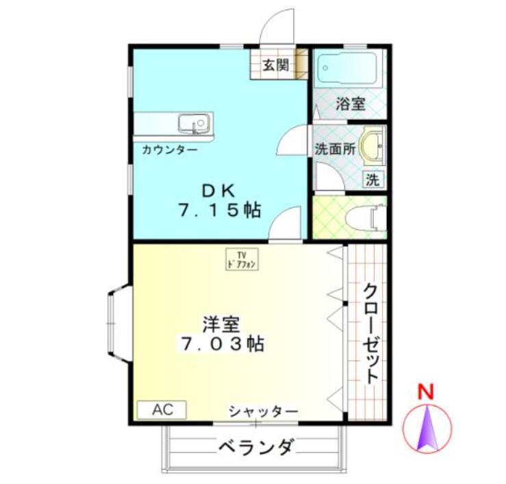 エスポワールオキツ(1DK/1階)の間取り写真
