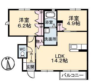シェソアA(2LDK/1階)の間取り写真