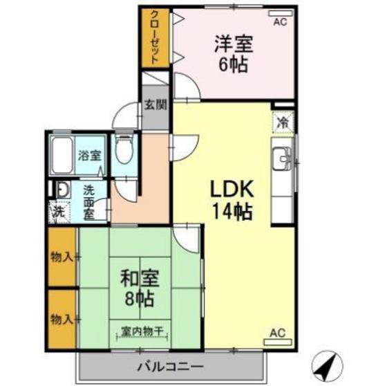 セジュール大谷B棟(2LDK/2階)の間取り写真