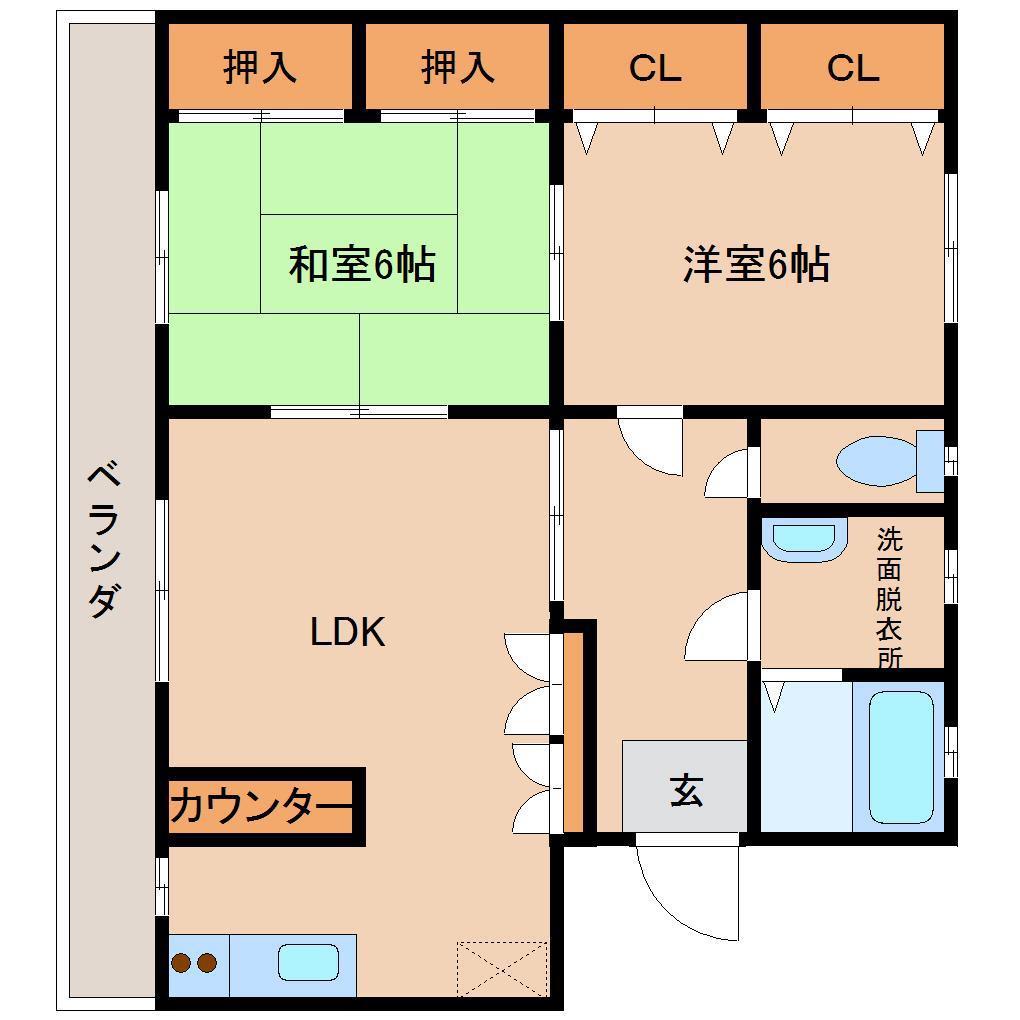 豊川グリーンハイツ(2LDK/3階)の間取り写真
