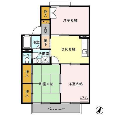 クレセント日吉台(3DK/2階)の間取り写真