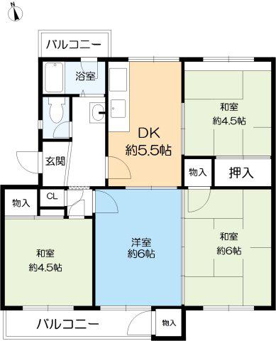 狩口台42号棟(4DK/5階)の間取り写真
