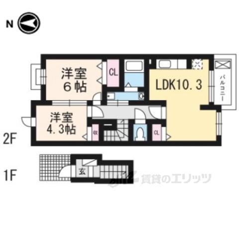 オーブ コリーヌ(2LDK/2階)の間取り写真