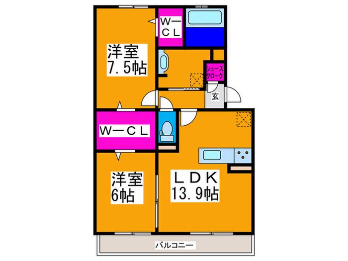 カーサ高善B棟(2LDK/3階)の間取り写真