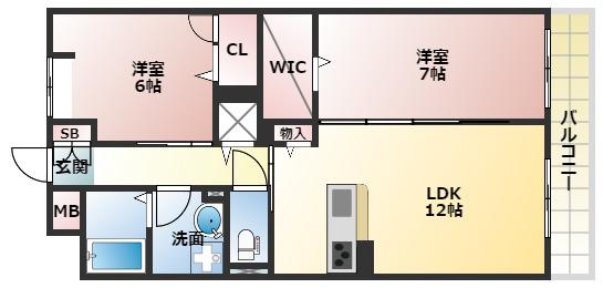 エスペランス阿倍野(2LDK/2階)の間取り写真