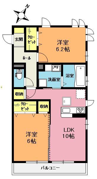 ヴァイオレット(2LDK/3階)の間取り写真