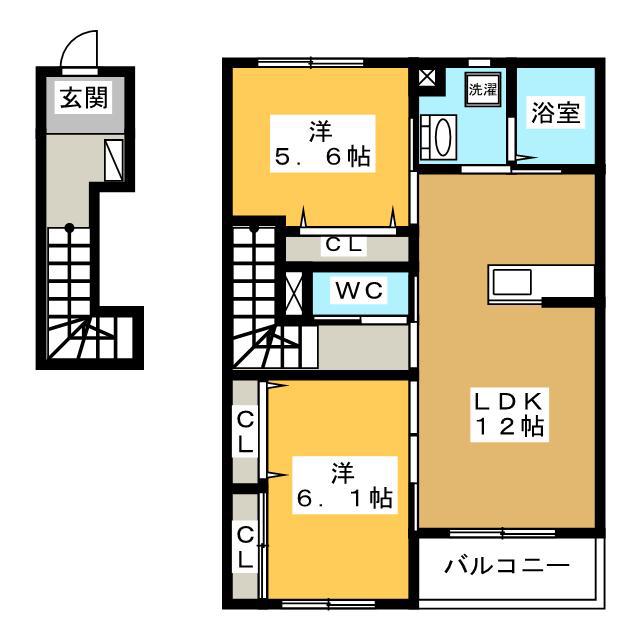 ゴールデン フォレスト(2LDK/2階)の間取り写真