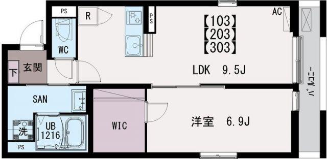 IXO・北大宮(1LDK/1階)の間取り写真