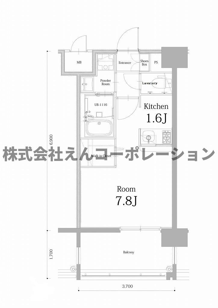 エンクレスト博多駅南BASE(1K/14階)の間取り写真