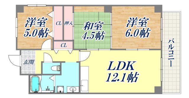 ベガ中上(3LDK/5階)の間取り写真