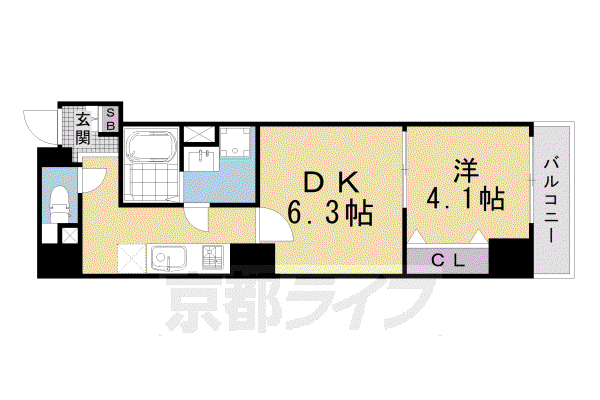 ベラジオ京都西大路II(1DK/3階)の間取り写真