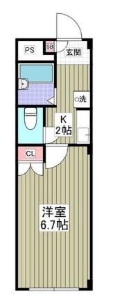 シティパレス上小出B(1K/2階)の間取り写真