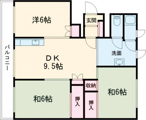 日新町ハイツ(3DK/5階)の間取り写真