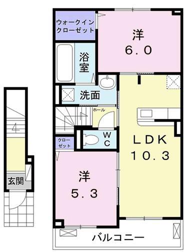 メゾン ミモザ B(2LDK/2階)の間取り写真