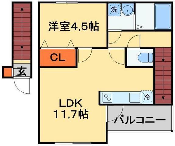 アスピリアサムボーテ(1LDK/2階)の間取り写真