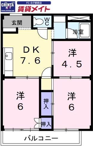 アーバンハイツA(3DK/2階)の間取り写真