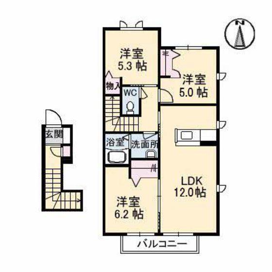 ラ・ヴィータ金岡西町弐番館(3LDK/2階)の間取り写真