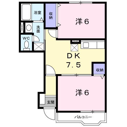 パークサイド・クレイン B(2DK/1階)の間取り写真