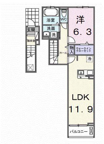  シエル白岡 II(1LDK/2階)の間取り写真
