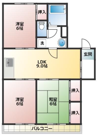 的場丘ハイツ(3LDK/2階)の間取り写真