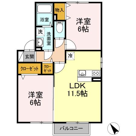 ザ・ギャラリーABCDEF(2LDK/2階)の間取り写真