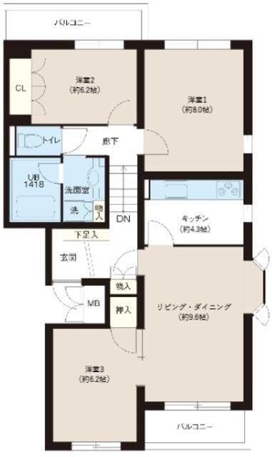 ヒルズ ガレ(3LDK/2階)の間取り写真