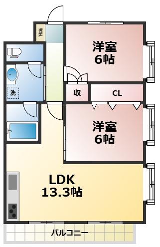 ソレイユ鷹ノ子駅前(2LDK/4階)の間取り写真