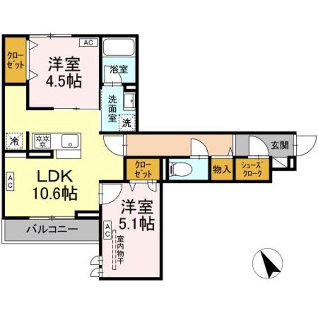 ドムスクレスト共和(2LDK/2階)の間取り写真