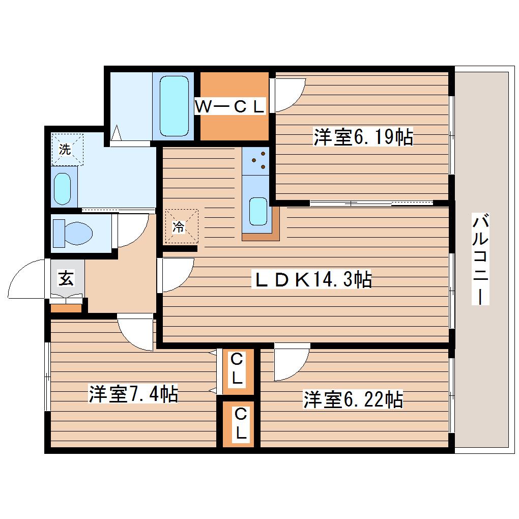 アルティザ仙台花京院(3LDK/9階)の間取り写真